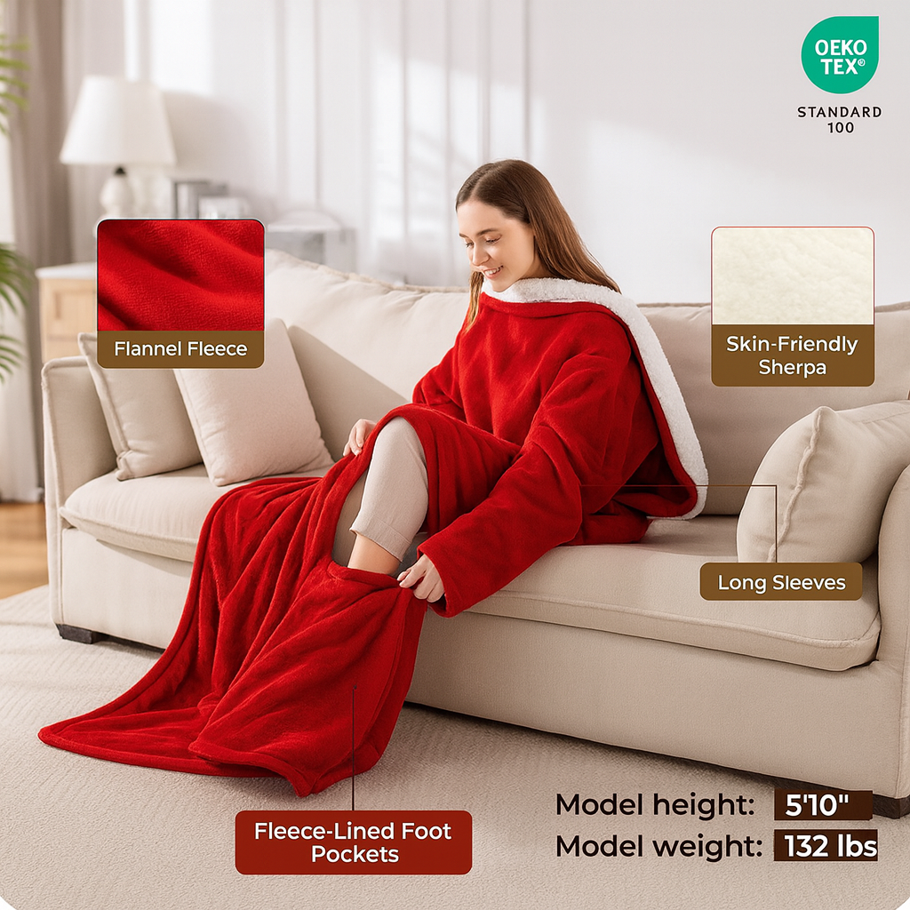 Heated Blanket with Foot Pockets